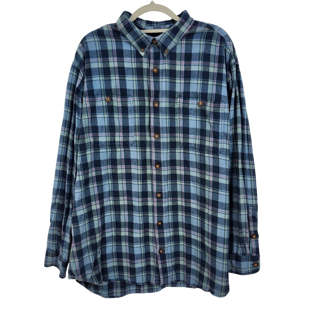 Duluth Trading‎ Free Swingin' Flannel Shirt Mens 2XL Tall Relaxed Fit Blue Plaid